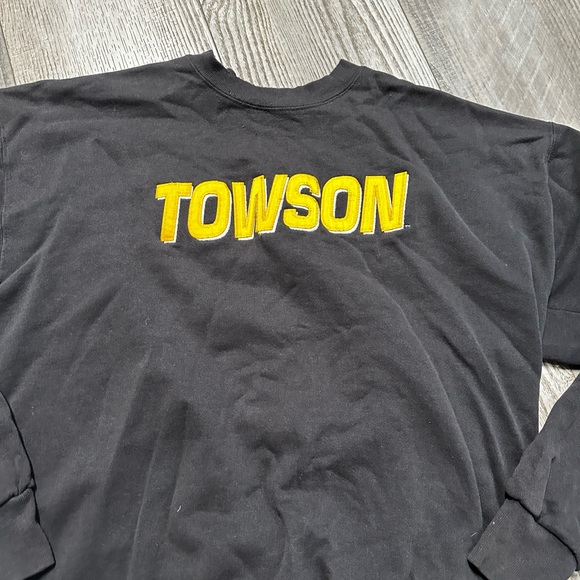 Vintage Towson University yellow embroidered black crewneck sweatshirt Maryland - Picture 2 of 5